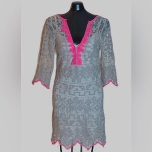 Yoana Baraschi Textured Sheer Lined Short Dress Pink and Tan Size Medium